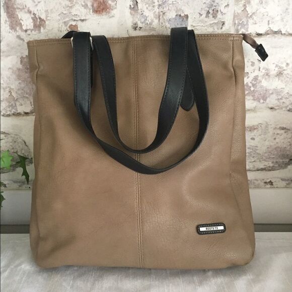 Roots Large Beige Brown Tote faux leather Shoulder Bag - Picture 3 of 14